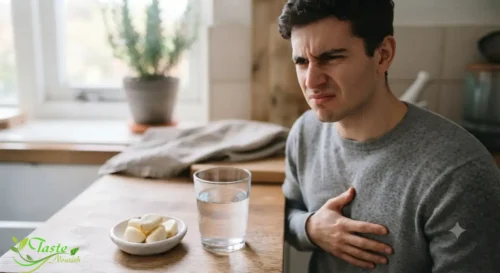 Garlic on an Empty Stomach: Person holding their stomach, illustrating garlic-related digestive discomfort