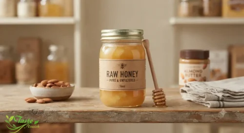 Honey Before Workout: Raw honey jar stored at room temperature away from direct sunlight