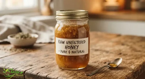 Honey Before Bed: Raw unfiltered honey in a glass jar