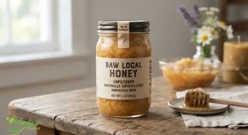 Honey for Hair: Raw unfiltered honey jar with natural crystallization visible