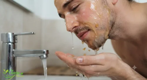 Rinsing a honey face mask