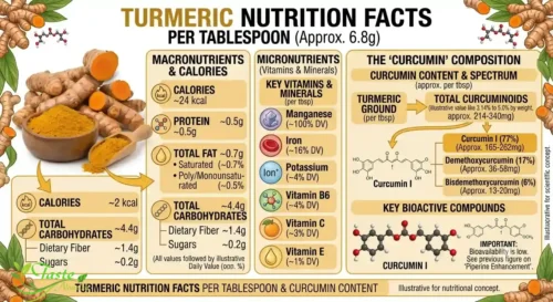 Turmeric nutrition facts per tablespoon, including curcumin content