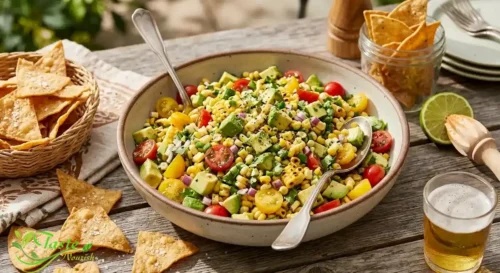 Avocado corn salsa with tortilla chips