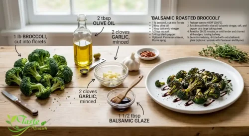 Ingredients for an easy balsamic glazed broccoli recipe including florets