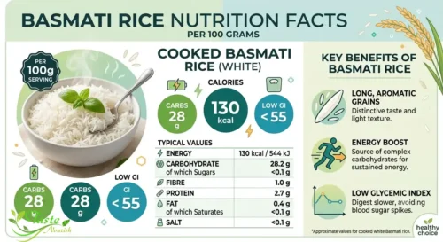 Basmati rice nutrition facts per 100 grams, calories and carbs