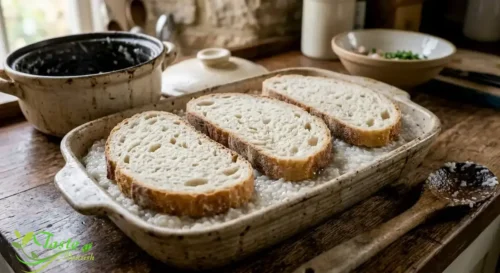 Slices of bread placed on top of rice to absorb excess moisture