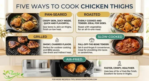 Five ways to cook chicken thighs pan-seared, roasted, grilled, slow-cooked, and air-fried
