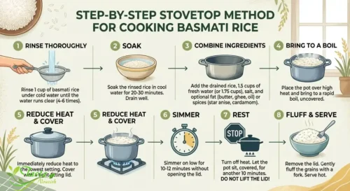 Step-by-step stovetop method for cooking basmati rice