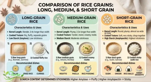  Types of Rice: Comparison of long-grain, medium-grain, and short-grain rice