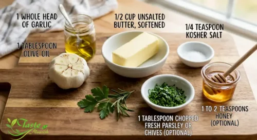 Ingredients for roasted garlic compound butter including garlic