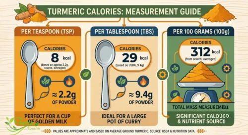 turmeric calories per teaspoon, tablespoon, and 100 grams 