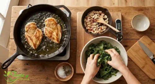 Kale Chicken Salad Recipe: Lemon Dijon vinaigrette whisked in a small bowl for kale chicken salad