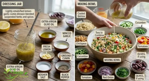 Quinoa Chickpea Salad Recipe: Make the dressing and Combine.