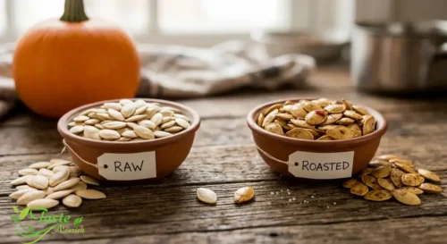 Benefits of Pumpkin Seeds: Raw versus roasted pumpkin seeds side by side comparison