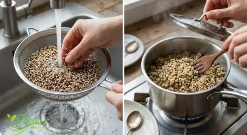 Greek Quinoa Salad Recipe: Rinse the quinoa and Cook the quinoa.