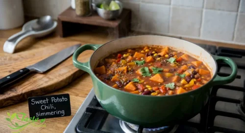Sweet potato chili simmering 