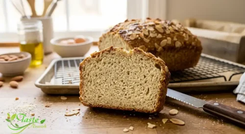 almond flour bread showing a soft, sliceable crumb