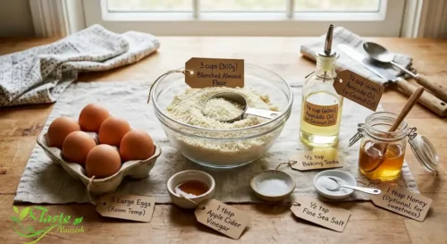 Ingredients for almond flour bread recipe: almond flour, eggs, avocado oil, vinegar