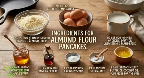 almond flour pancake ingredients including eggs, almond flour, and honey