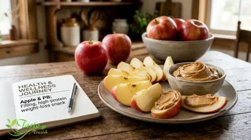 Sliced apple with peanut butter, a filling weight-loss-friendly snack