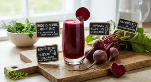 fresh beetroot juice next to whole beets linked to heart health benefits
