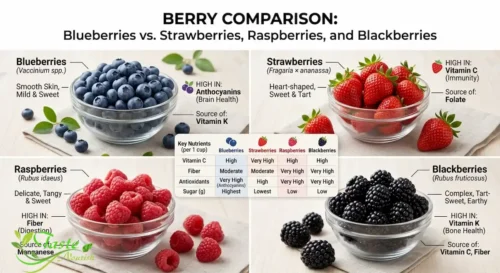 Blueberries compared with strawberries, raspberries, and blackberries