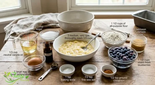 Ingredients for blueberry banana bread recipe 