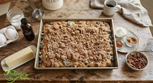 baked blueberry coffee cake with golden streusel topping
