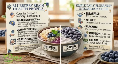 Health Benefits of Blueberries: Blueberry smoothie bowl showing easy ways to eat blueberries daily
