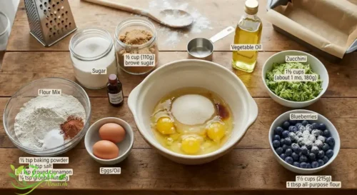 Ingredients for blueberry zucchini bread recipe 