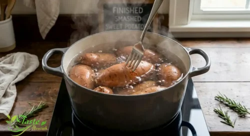Whole sweet potatoes boiling 