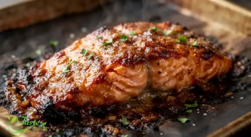 caramelized brown sugar salmon fresh from the broiler