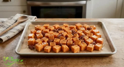 Cubed sweet potatoes tossed in brown sugar and butter