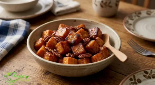 easy brown sugar roasted sweet potatoes served as a side dish