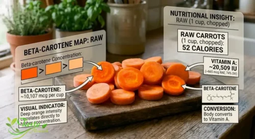 Sliced carrots showing orange beta-carotene color