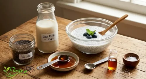 Ingredients for a basic chia seed pudding recipe