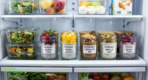 Meal-prepped chia pudding jars 
