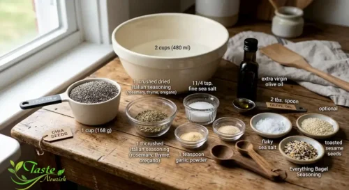 Ingredients for chia seed crackers recipe measured out