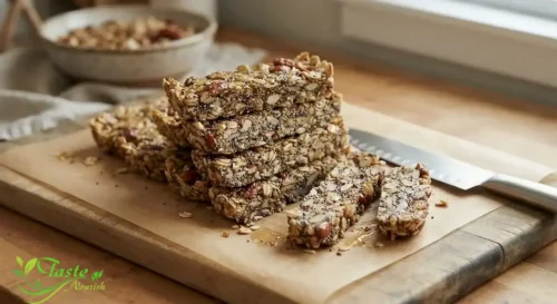 Healthy chia seed granola bars sliced on parchment paper