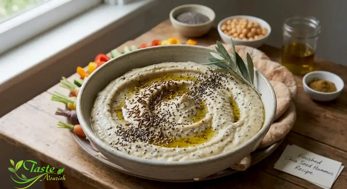 Chia Seed Hummus Recipe: How to Make Healthy Hummus with Chia Seeds chia seed hummus recipe topped with olive oil and chia seeds
