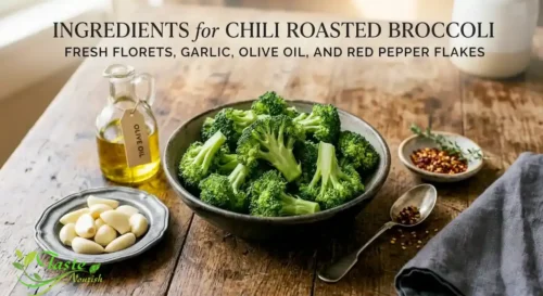 Ingredients for chili roasted broccoli including fresh florets