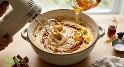Beating honey and cinnamon into softened butter to make cinnamon butter recipe