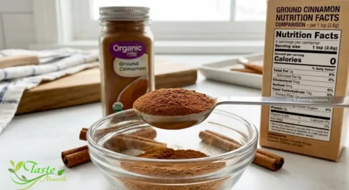 Health Benefits of Cinnamon: cinnamon measured for a nutrition facts comparison