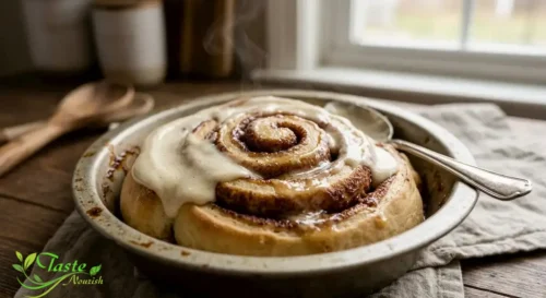 overnight cinnamon roll topped with cream cheese icing