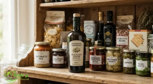 Dark glass bottle of extra virgin olive oil stored in a pantry