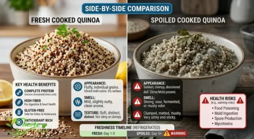 fresh versus spoiled cooked quinoa