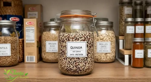 Dry quinoa stored in an airtight glass jar