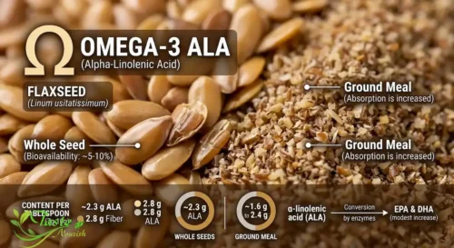 flaxseeds representing omega-3 ALA fatty acid content
