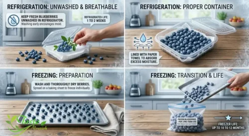 Blueberries being flash frozen on a tray for long-term storage