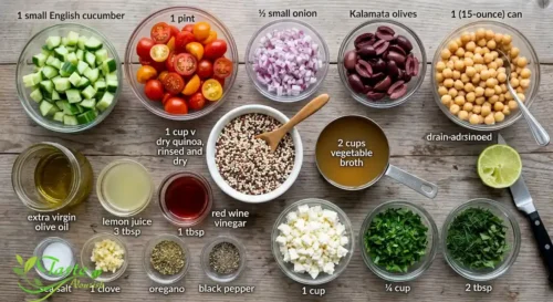 ingredients for Greek quinoa salad